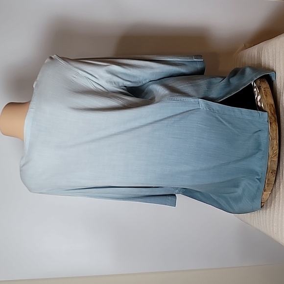by JJ Ombre Asymmetrical Tunic Linen Look in 3 Shades of Blue 3/4 length sleeves - Picture 13 of 17